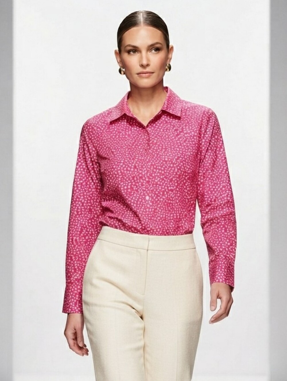 Chico's No Iron Cheetah Print Stretch Button Up Wide Cuff Shirt 3 US 16
